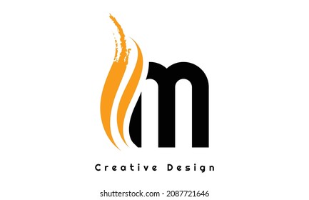 M Letter Design Brush Paint Stroke. Letter Logo with Black Paintbrush Stroke.