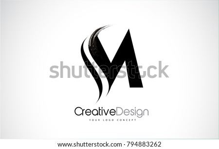 M Letter Design Brush Paint Stroke. Letter Logo with Black Paintbrush Stroke.