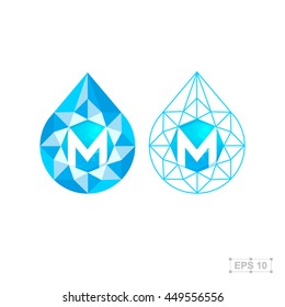 M letter with diamond,vector crystal modern water drop logo