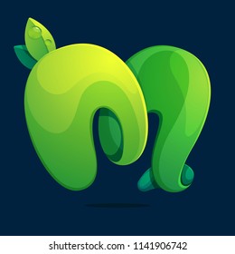 M letter ecology logo from a twisted green leaves. Font style, vector design template elements for your application or corporate identity.