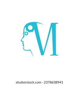 M letter face AI robot human logo design