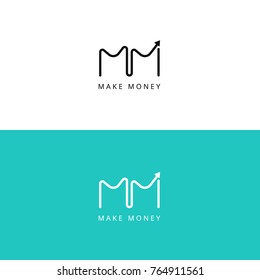 M letter financial chart logo. Grow up graph vector sign