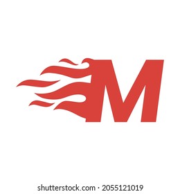 m letra llama de fuego caliente en mayúscula icono de vector