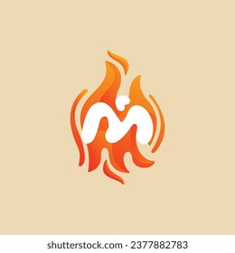 M Letter Fire Logo, Burn, Red, orange, M Logo vector design template elements for your application or company.