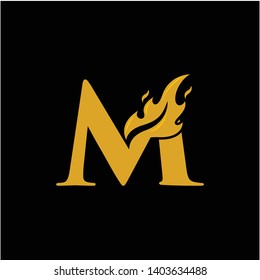 M Letter with Flame Fire logo vector