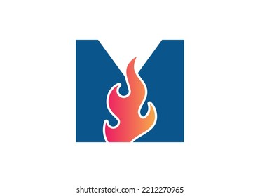 M Letter Flame Logo Design. Fire Logo Lettering Concept Vector illustration.