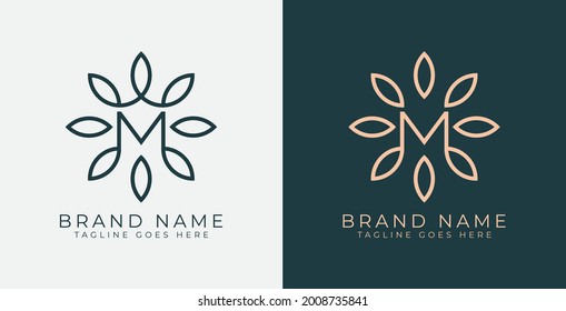 M Letter with Flower logo. Vector logo template