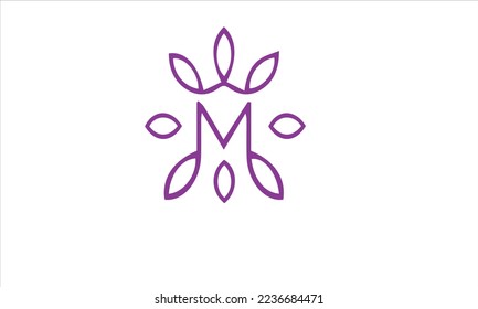 M Letter with Flower logo. Vector logo template