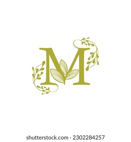 M Letter with Flower logo. Vector logo template. Handwritten Signature monogram Letter m calligraphic vector graphic design,usable for wedding card, personal signature, logo design concept illustratio