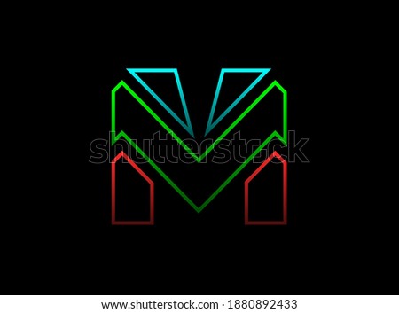 M letter font, vector design logo. Dynamic, rgb split-color, red, green, blue on black background. Eps10 illustration