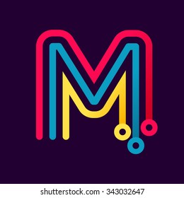 M letter formed by electric line. Font style, vector design template elements for your application or corporate identity.