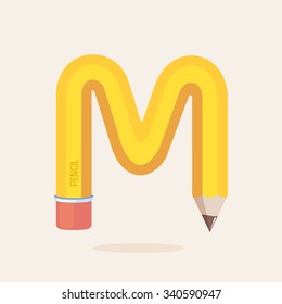 M letter formed by pencil. Vector design template elements for your application or corporate identity.
