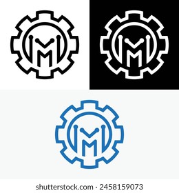 M Letter Gear Engineering Machine Logo