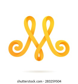 M letter gold or honey flowing vector logo, icon design template element