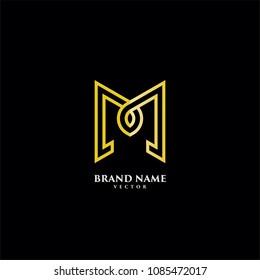 M Letter in Gold Monogram Style Logo Template