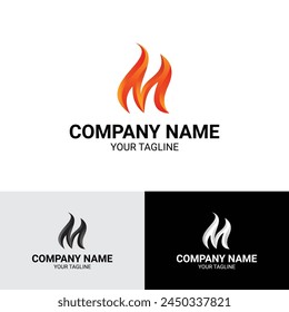 M letter gradient fire flame logo template