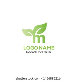 M Letter green leaf logo design template