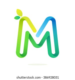 M letter with green leaves eco logo. Font style, vector design template elements for your application or corporate identity.