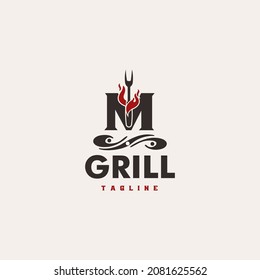 M Letter Grill Basic and elegant minimal artistic design based Icon logo vector art