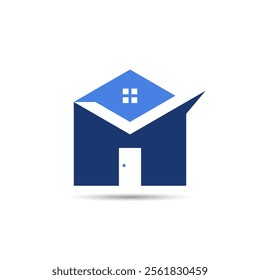 M Letter and House Logo. M initial logo with Check Mark Symbol.