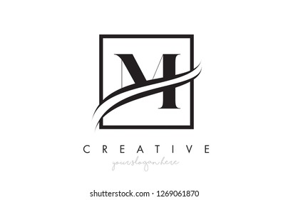 M Letter Icon Logo Design with Square Swoosh Border and Creative Design Vector Illustration.