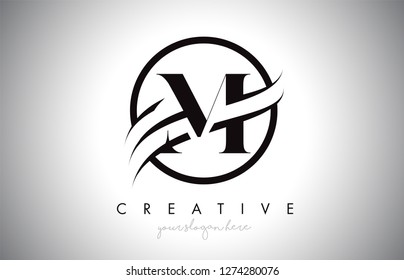 M Letter Icon Logo Design with Circle Swoosh Border and Black Colors. Creative M Design Vector Illustration.