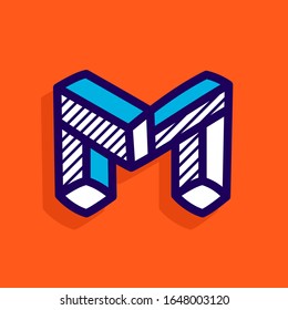 M letter impossible shape flat logo. Vector handwritten isometric font for geometry labels, engineering company, science posters etc.