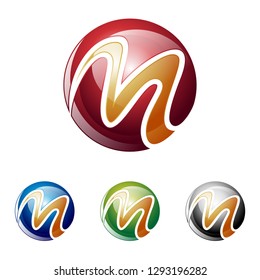 M Letter Initial 3D Shiny Ball Technology Internet Logo