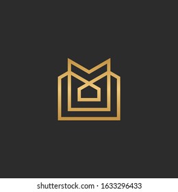 M letter initial with building concept