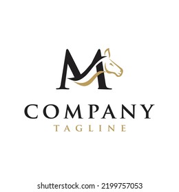 M Letter Initial Horse Ranch Stable Stallion Equestrian Logo Design.  
Horse Design Elegant High End Vector Illustration, Creative Horse Logo Template, 
Modern Logo Creative Unique Icon