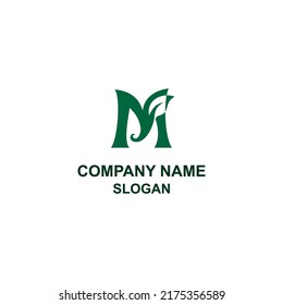 M letter initial logo, capital letter in natural leaf shape.