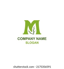 M letra logotipo inicial, letra mayúscula en forma de hoja natural.
