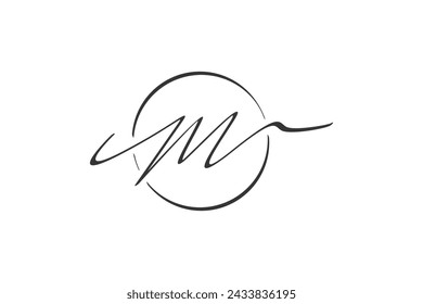 M letter initial logo design, rounded outline shape.