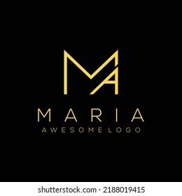 M A Letter Initial logo luxury gold color