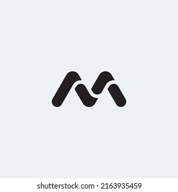 M letter initial logo with ribbon shadow style - black and white