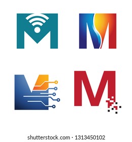 M Letter Initial Technology Symbol Logo Template