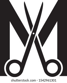 M Letter Inside scissors hairdresser logo designs Vector Icon Symbol template