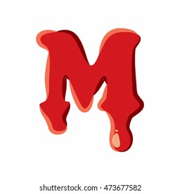 M letter isolated on white background. Red bloody M letter vector illustration