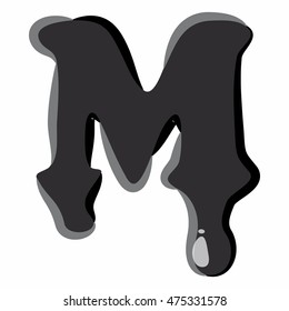 M letter isolated on white background. Black liquid oil M letter vector illustration
