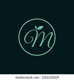 M Letter leaf circle logo vector image