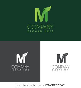 m letter with leaf creative logo design vector stock illustration