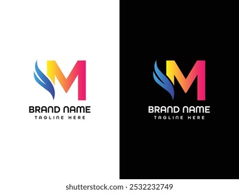 M letter Leaf Logo Aeroplane logo Design  Template