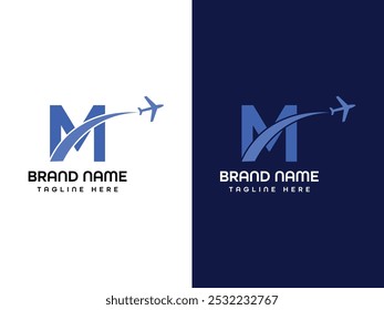 Letra M Logotipo de la hoja Logotipo del avión Diseño Plantilla
