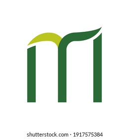 M letter with Leaf logo design vector