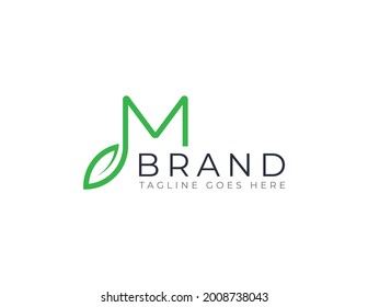 M Letter with Leaf logo. Vector logo template