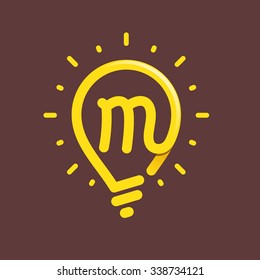 M letter with light bulb or idea icon. Vector design template elements for your application or corporate identity.