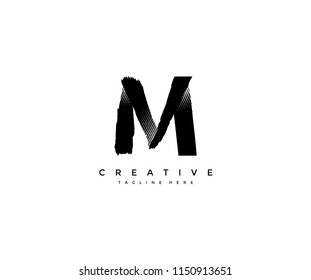 M Letter Linked Dots Brush Grunge Logo Design