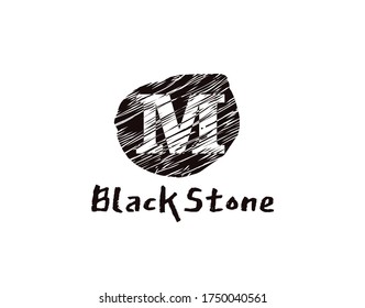 M Letter Logo. Abstract Black Stone M letter design created with minimalist retro grunge style concept