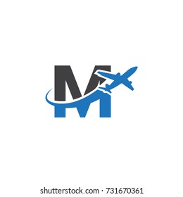 M letter logo with airplane