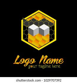 m letter logo with bee style